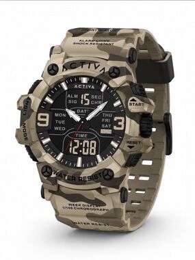 Activa Vulkor X Invicta Analog Digital Men's Watch - 53mm. Camouflage. Tan, new